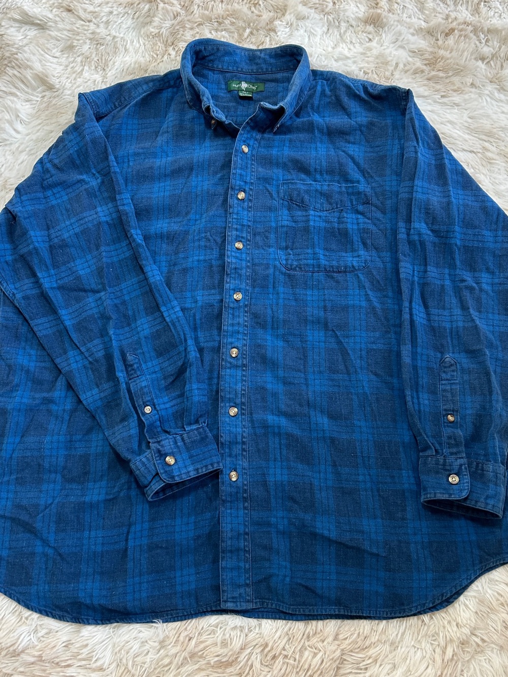 Hunt Club Blue Plaid Long-Sleeve Button-Down Shirt